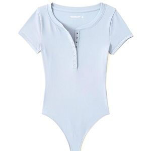Short-Sleeve Seamless Rib Fabric Henley Bodysuit